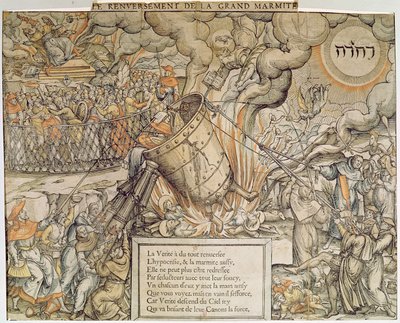 De omvallende smeltkroes (kleurgravure) door French School